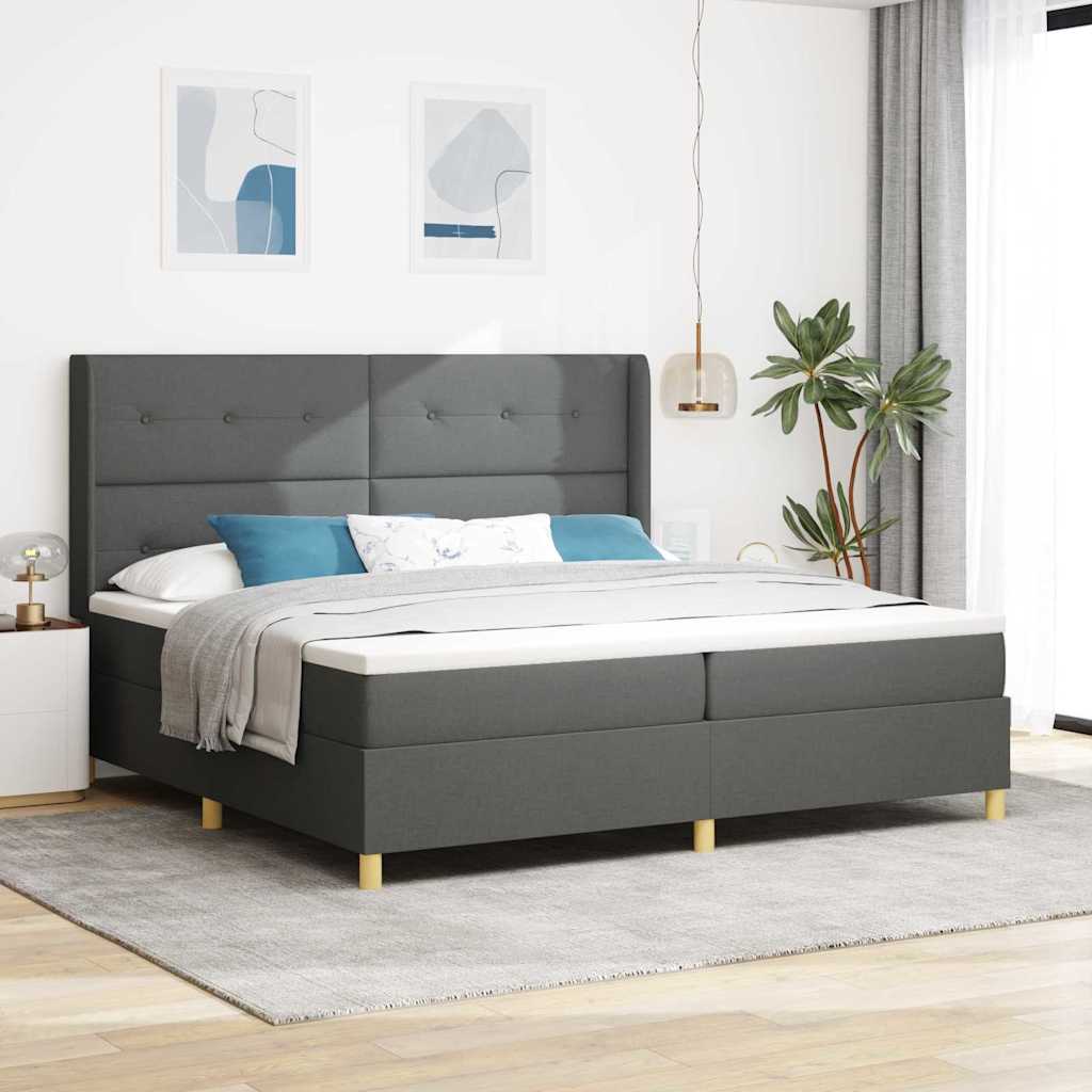 vidaXL Cama tipo Box Spring con tiras LED Gris 200 x 200 cm tela