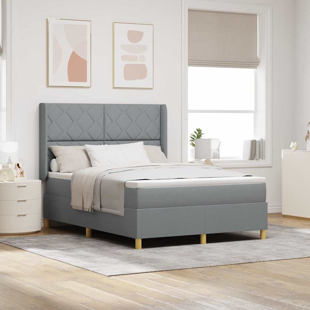 vidaXL Cama tipo Box Spring con tiras LED Gris Claro 140 x 200 cm tela