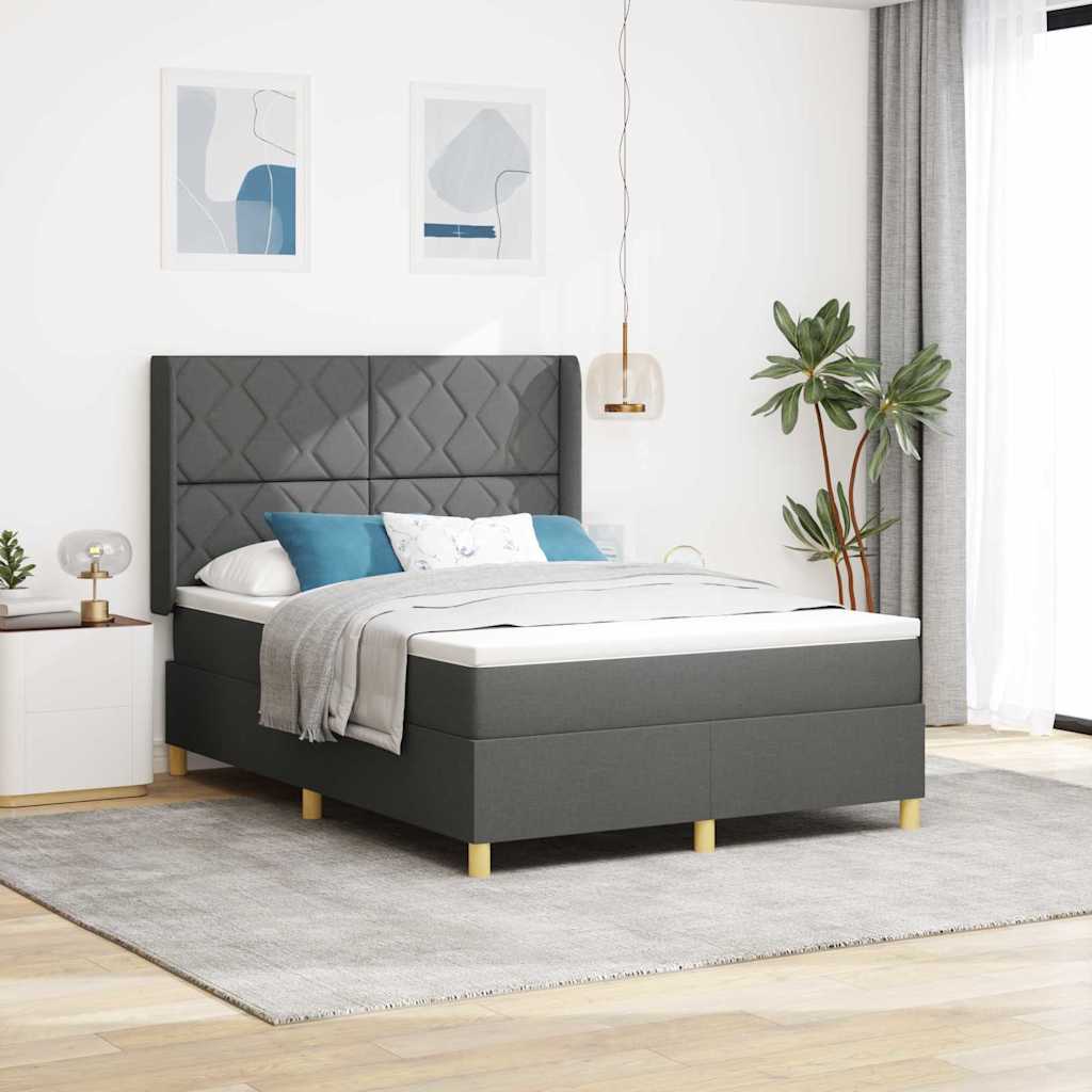 vidaXL Cama tipo Box Spring con tiras LED Gris 140 x 200 cm tela