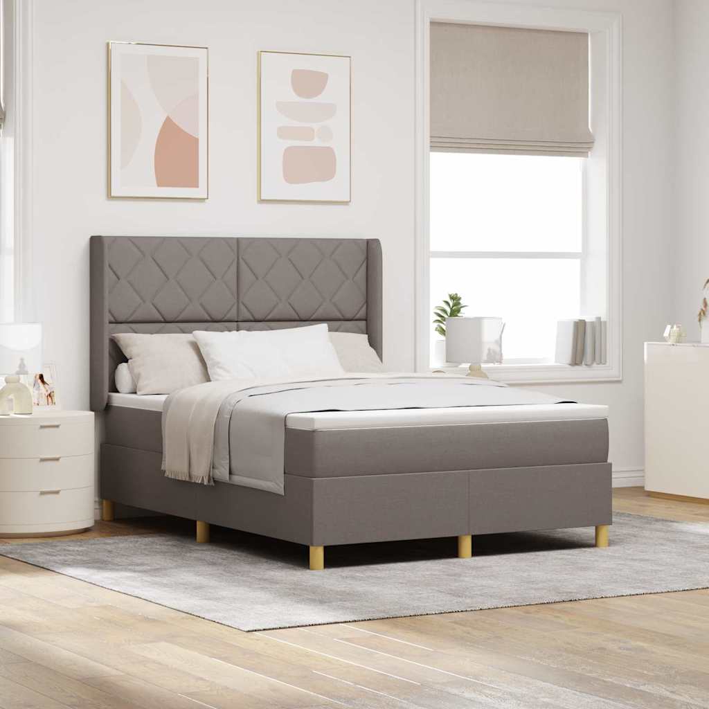 vidaXL Cama tipo Box Spring con tiras LED Taupé 140 x 200 cm tela