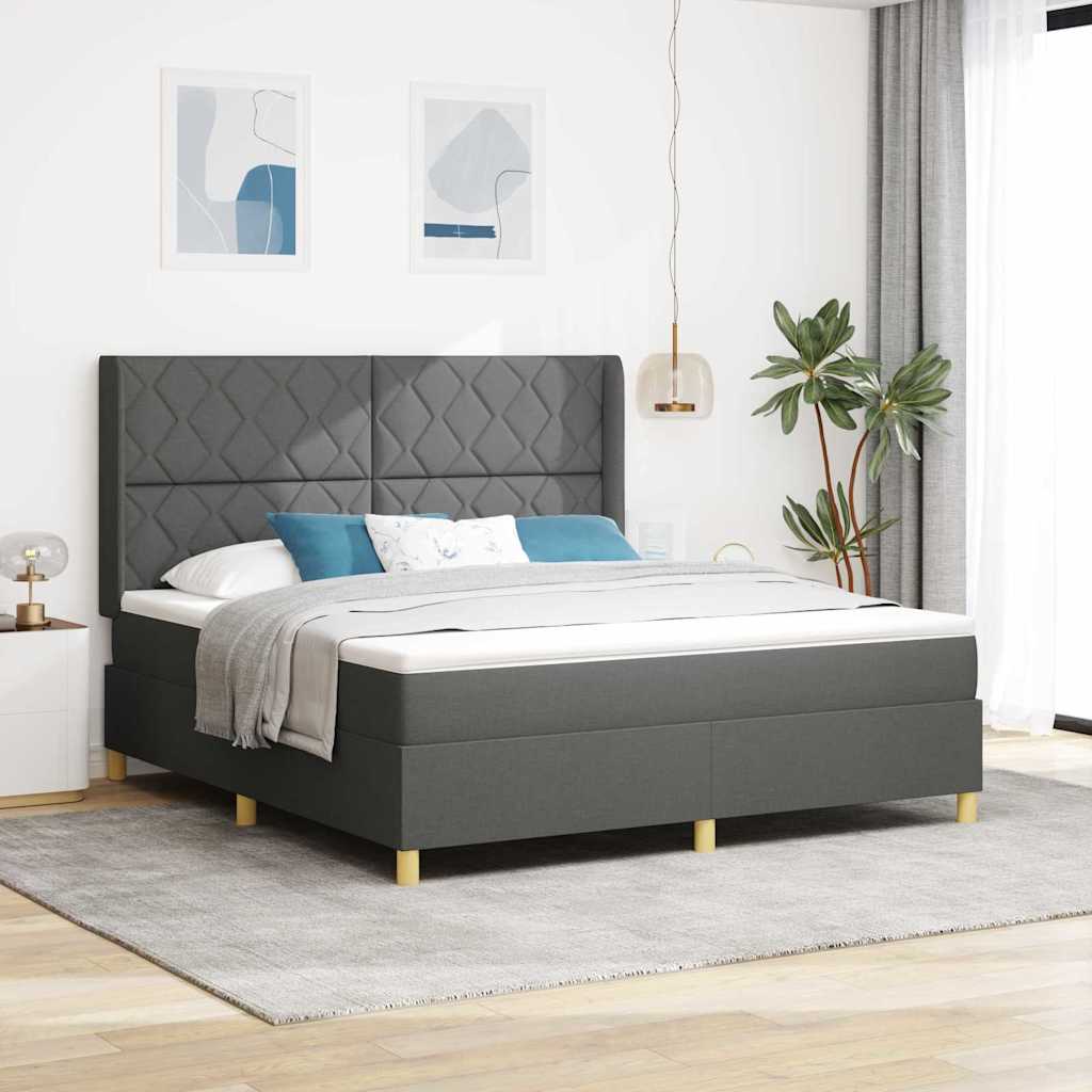 vidaXL Cama tipo Box Spring con tiras LED Gris 180 x 200 cm tela