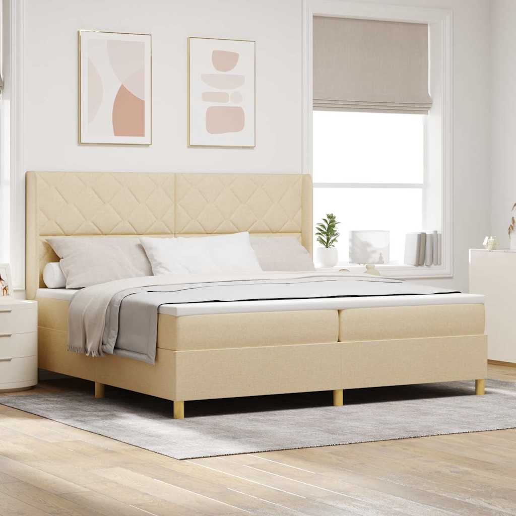 vidaXL Cama tipo Box Spring con tiras LED Crema 200 x 200 cm tela