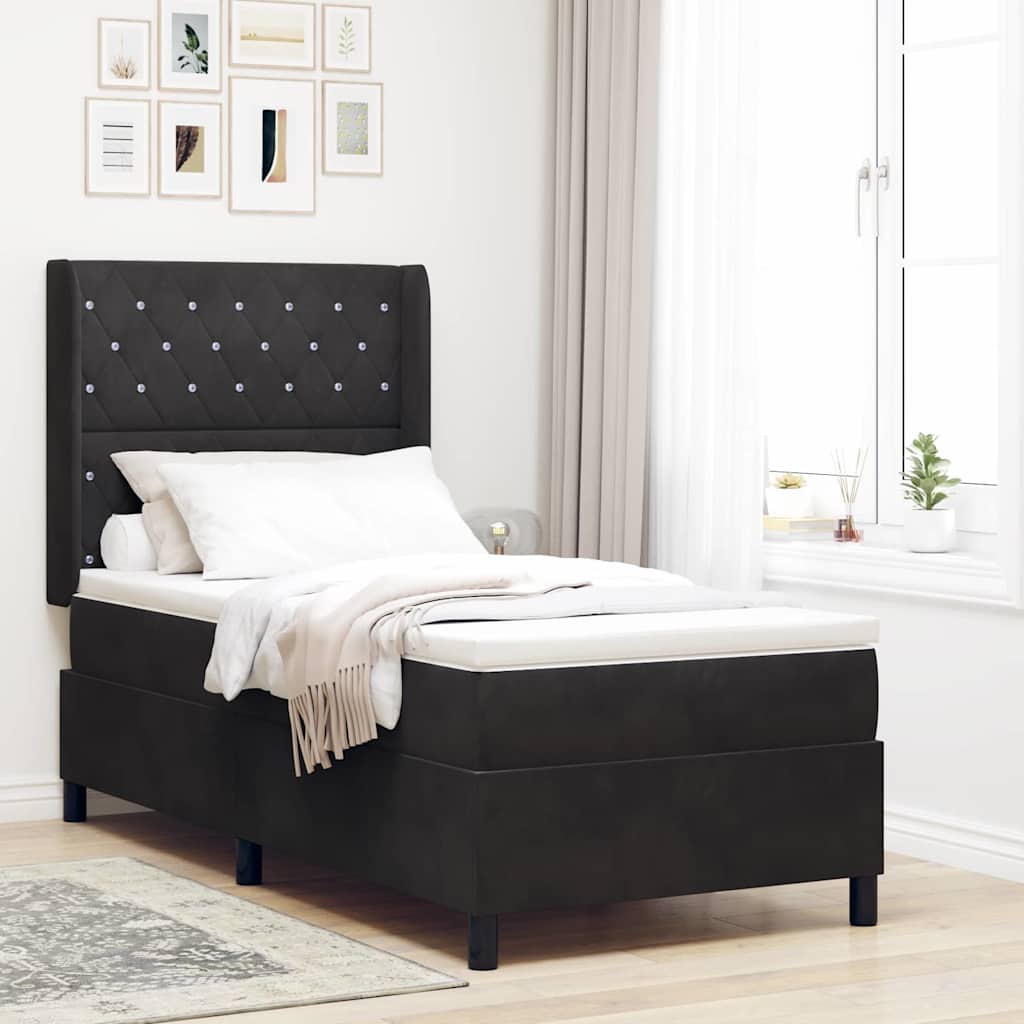 vidaXL Cama tipo Box Spring con colchón Negro 100 x 200 cm Terciopelo