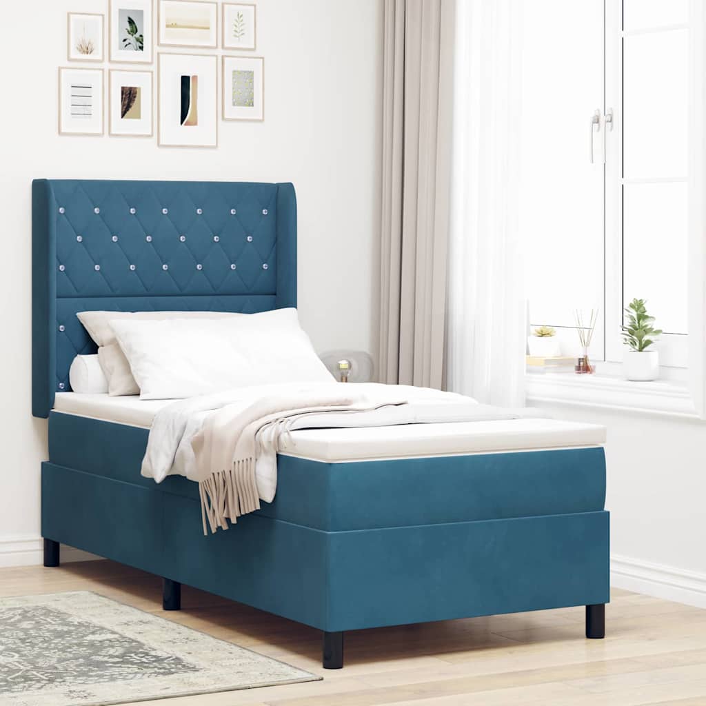 vidaXL Cama tipo Box Spring con colchón Azul 100 x 200 cm Terciopelo