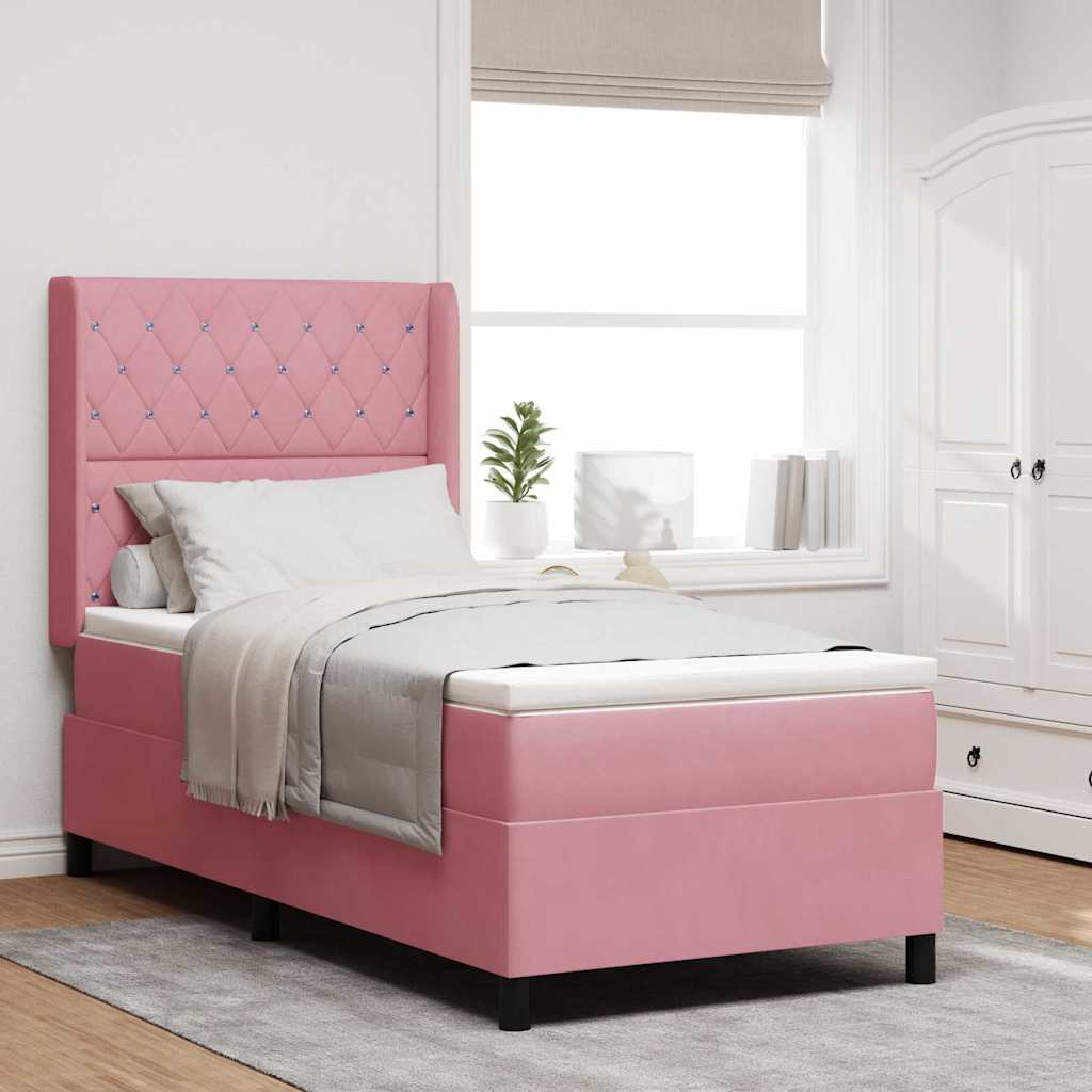 vidaXL Cama tipo Box Spring con colchón Rosa 100 x 200 cm Terciopelo