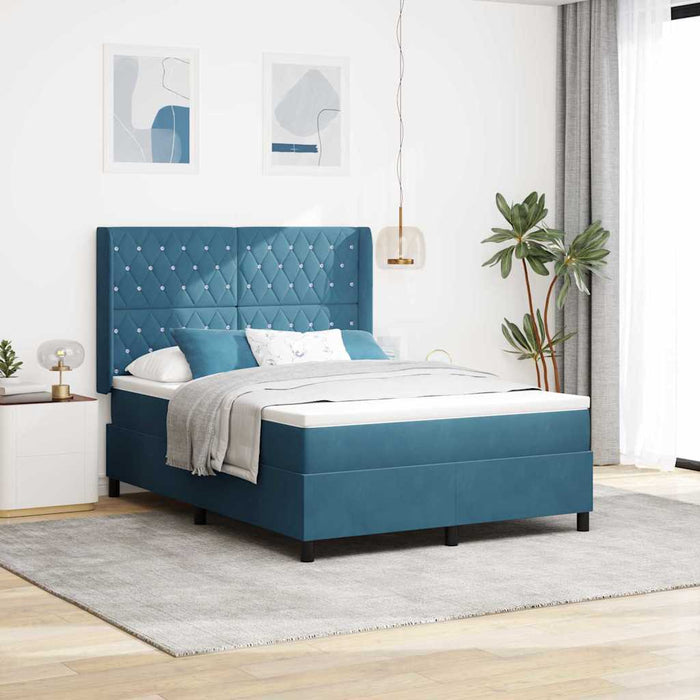 vidaXL Cama tipo Box Spring con tiras LED Azul 140 x 200 cm Terciopelo