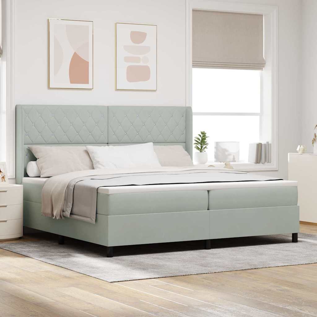 vidaXL Cama tipo Box Spring con LED Gris Claro 200 x 200 cm Terciopelo