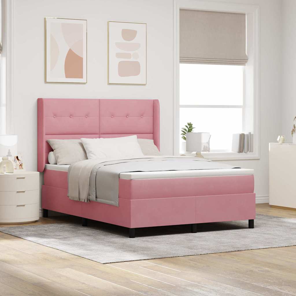 vidaXL Cama tipo Box Spring con tiras LED Rosa 140 x 190 cm Terciopelo