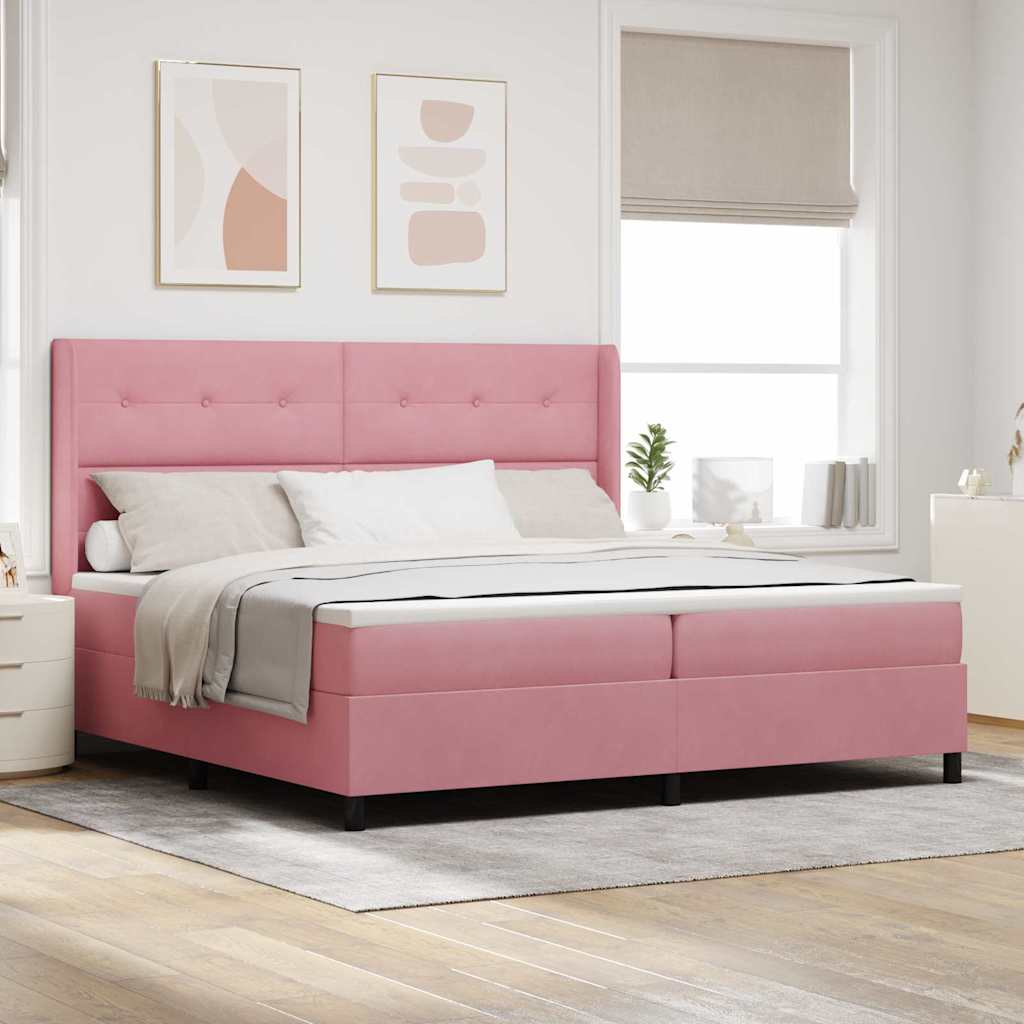 vidaXL Cama tipo Box Spring con tiras LED Rosa 200 x 200 cm Terciopelo