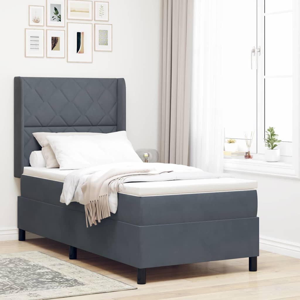 vidaXL Cama tipo Box Spring Gris oscuro 90 x 200 cm Terciopelo