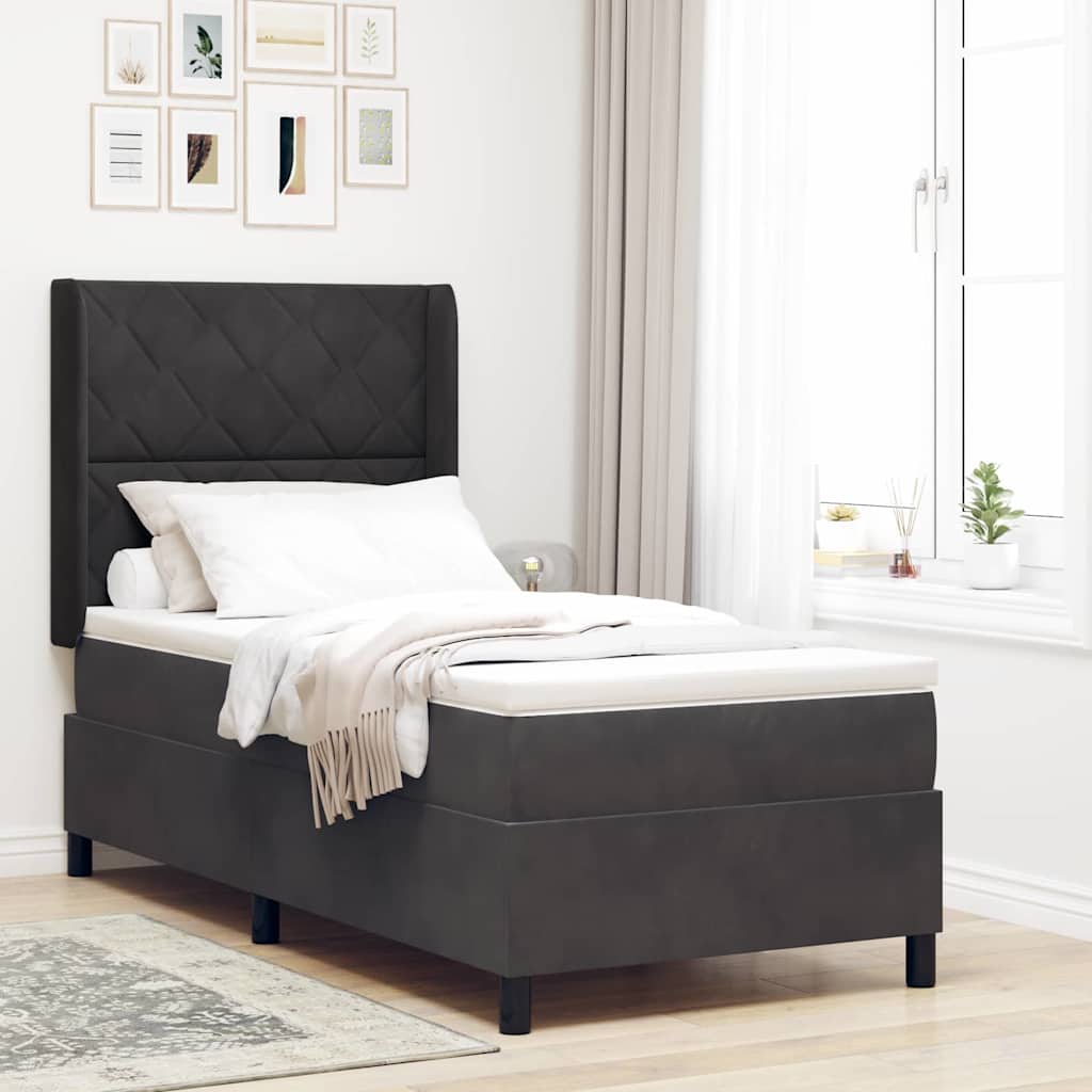 vidaXL Cama tipo Box Spring con tiras LED Negro 90 x 200 cm Terciopelo