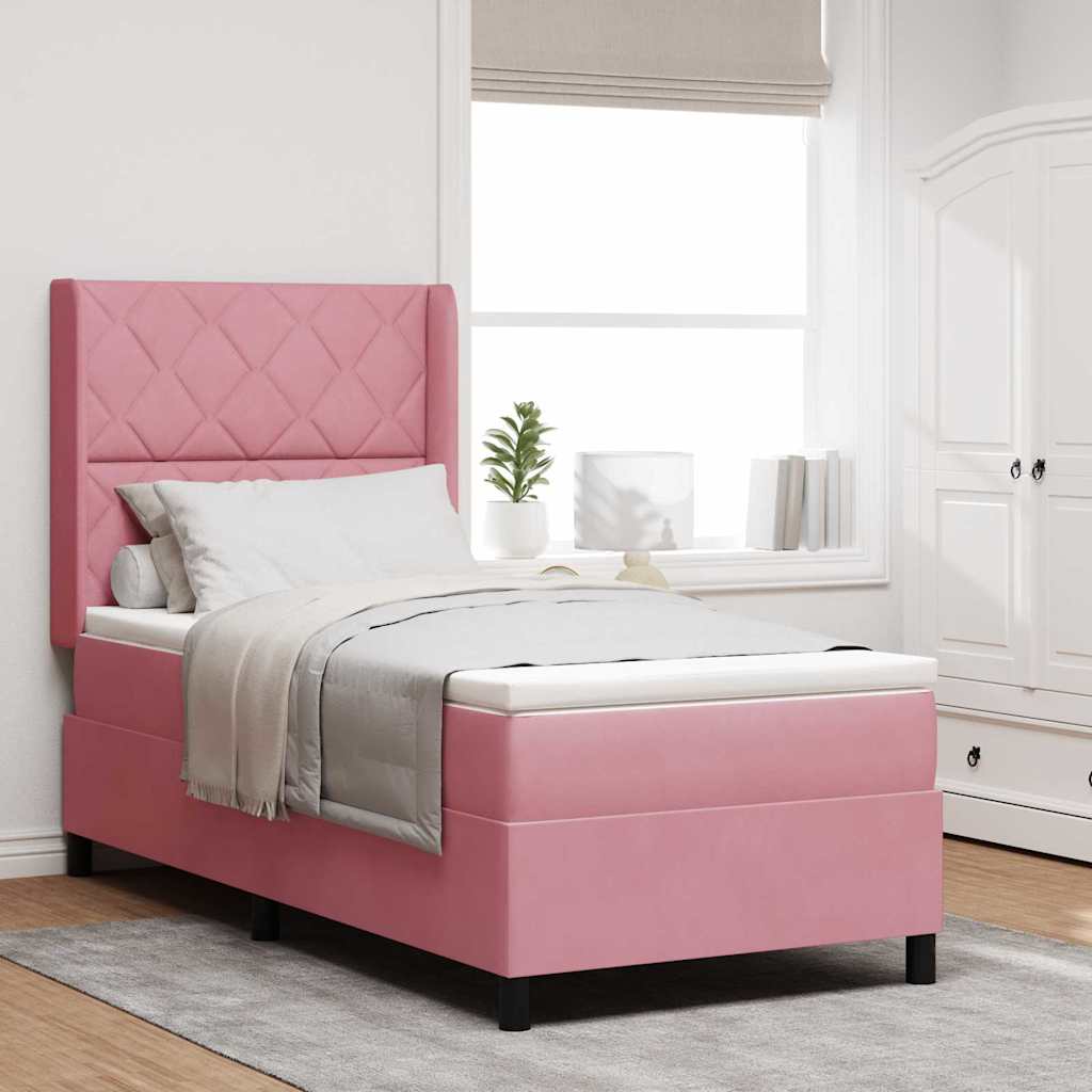 vidaXL Cama tipo Box Spring con tiras LED Rosa 90 x 200 cm Terciopelo