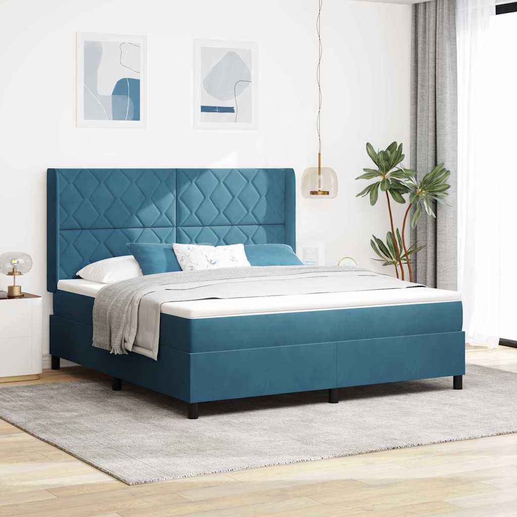 vidaXL Cama tipo Box Spring con tiras LED Azul 180 x 200 cm Terciopelo