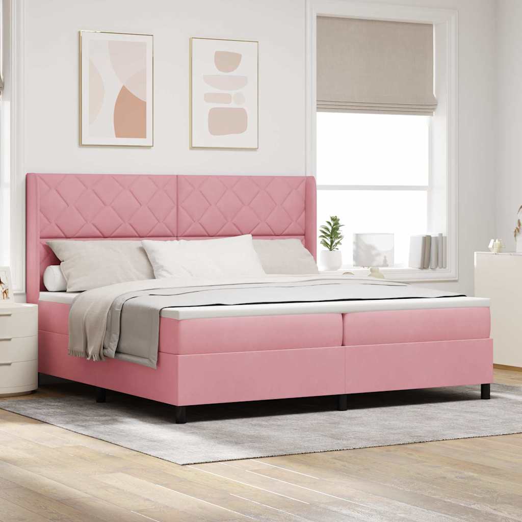 vidaXL Cama tipo Box Spring con tiras LED Rosa 200 x 200 cm Terciopelo