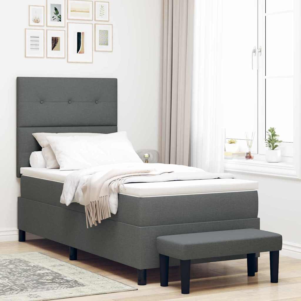 vidaXL Cama tipo Box Spring con cabecera Gris oscuro 90 x 200 cm tela