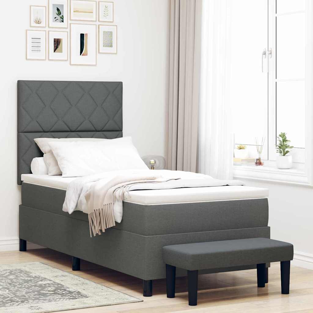vidaXL Cama tipo Box Spring con cabecera Gris oscuro 90 x 190 cm tela
