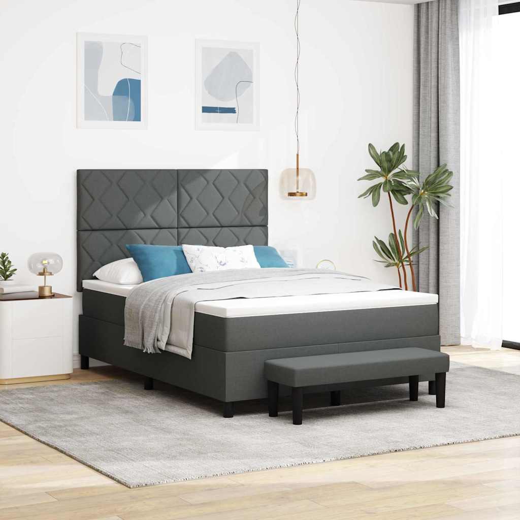 vidaXL Cama tipo Box Spring con cabecera Gris oscuro 140 x 190 cm tela