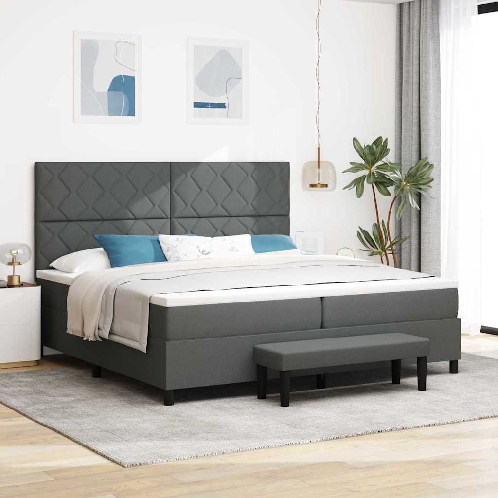 vidaXL Cama tipo Box Spring con cabecera Gris oscuro 200 x 200 cm tela