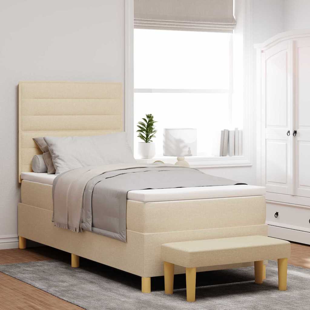 vidaXL Cama tipo Box Spring con cojín Crema 200 x 90 cm tela