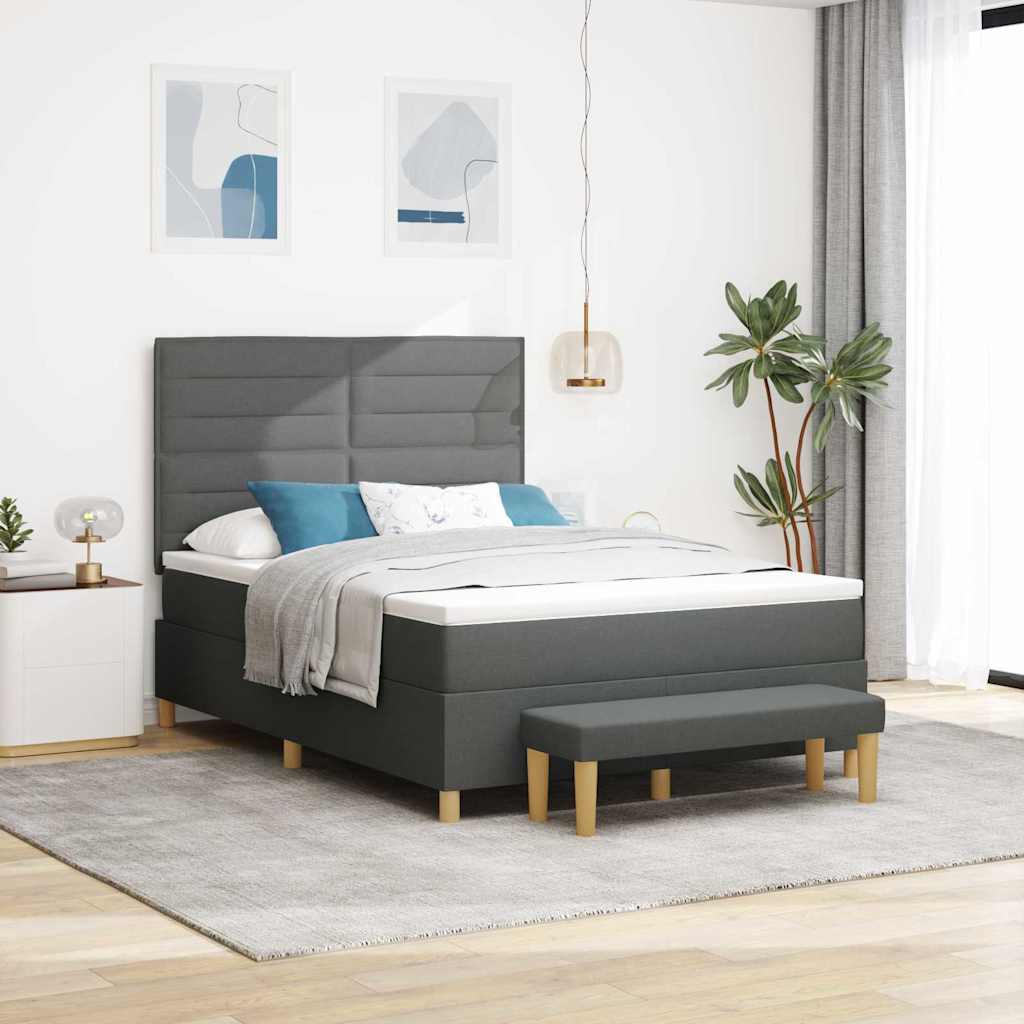 vidaXL Cama tipo Box Spring con cojín Gris oscuro 200 x 160 cm tela