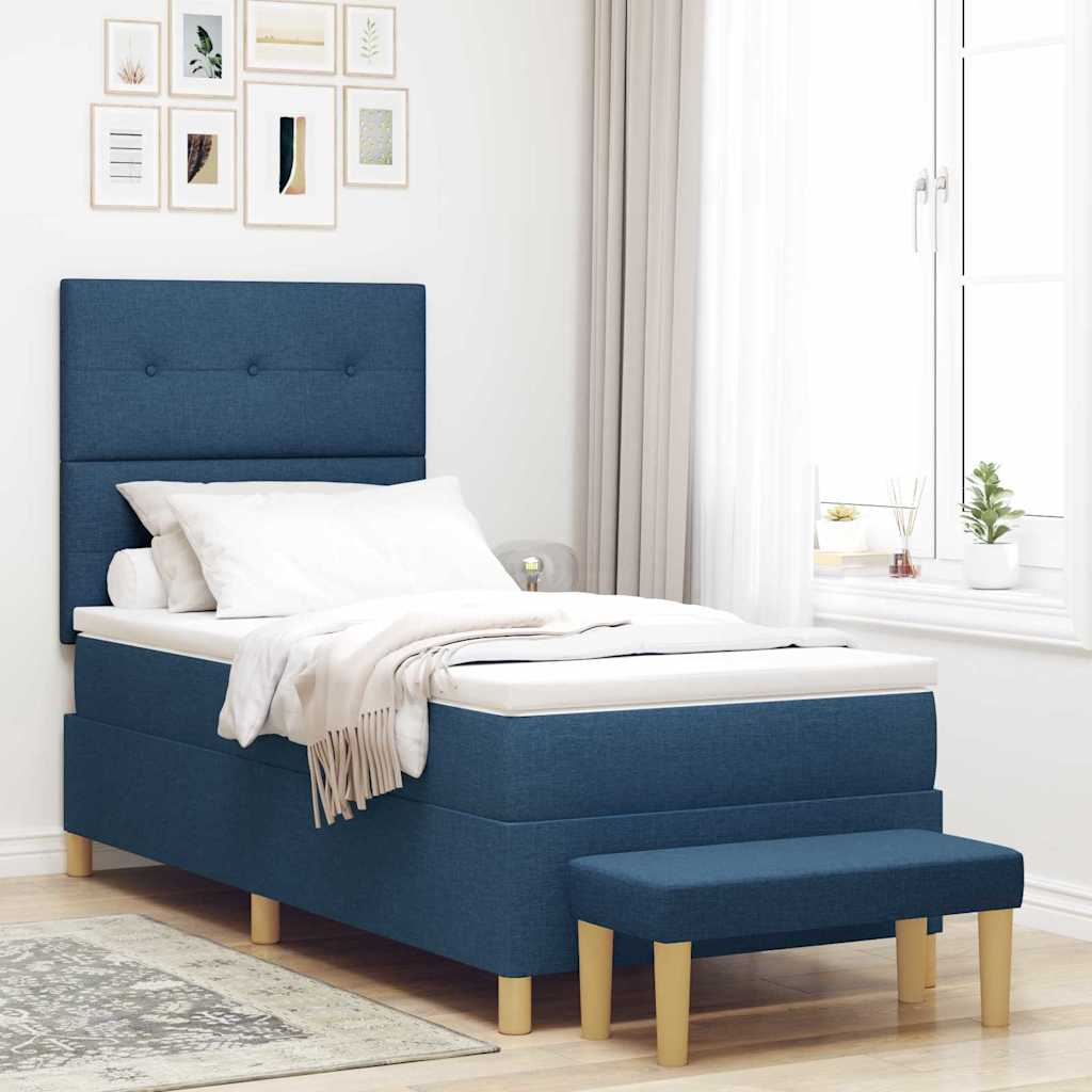 vidaXL Cama tipo Box Spring con cabecera Azul 190 x 90 cm tela