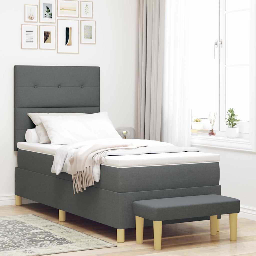 vidaXL Cama tipo Box Spring con cojín Gris oscuro 200 x 90 cm tela