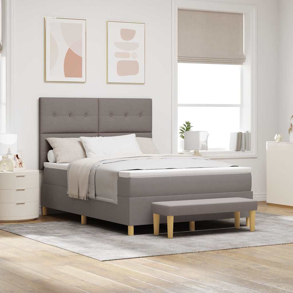vidaXL Cama tipo Box Spring con cabecera Taupé 190 x 140 cm tela