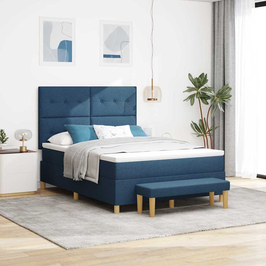 vidaXL Cama tipo Box Spring con cabecera Azul 190 x 140 cm tela