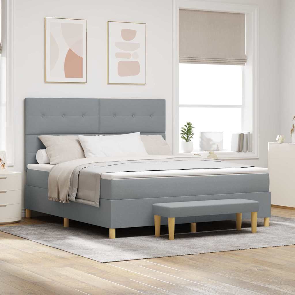 vidaXL Cama tipo Box Spring con cabecera Gris claro 200 x 180 cm tela