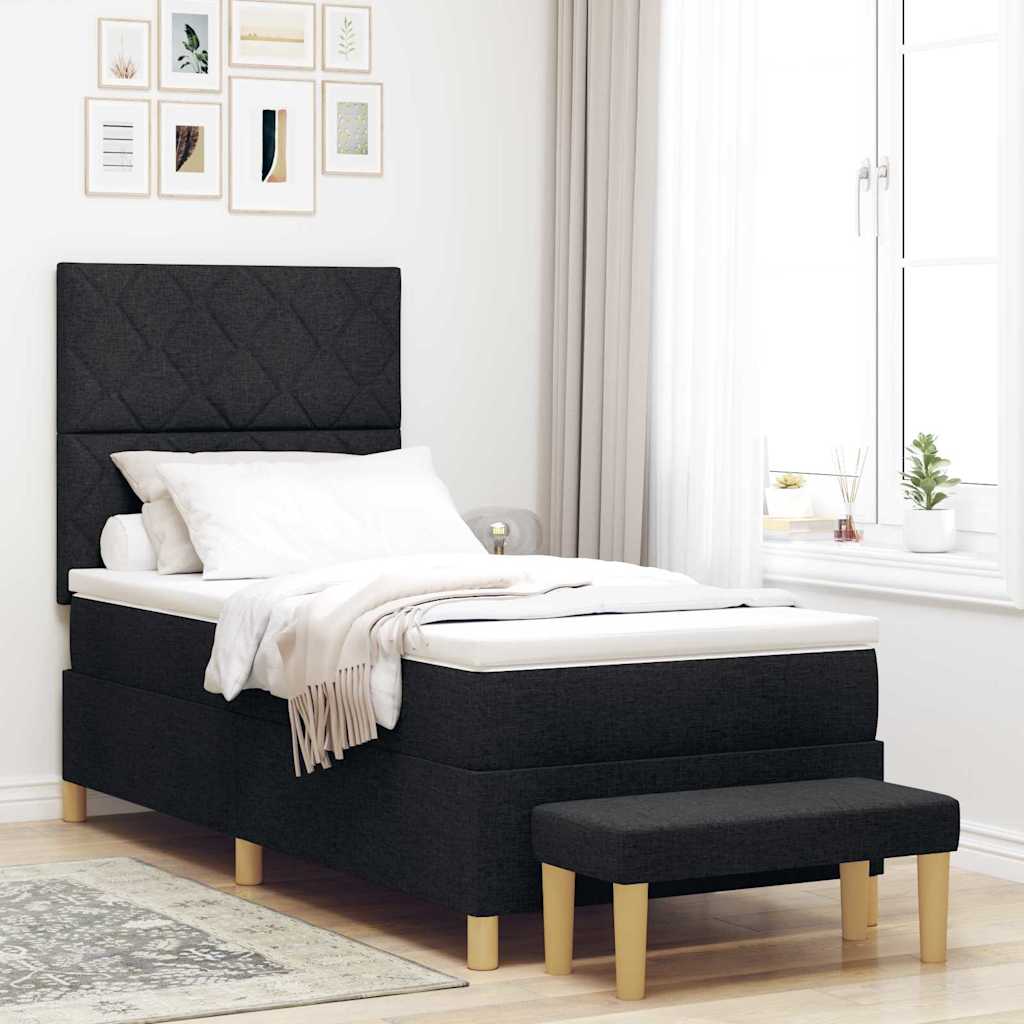 vidaXL Cama tipo Box Spring con cojín Negro 190 x 90 cm tela