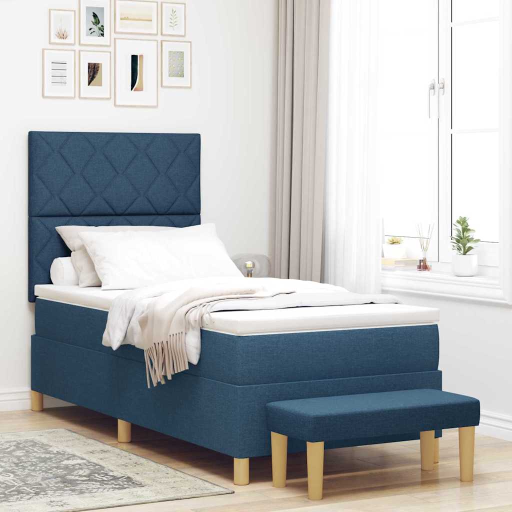 vidaXL Cama tipo Box Spring con cojín Azul 200 x 90 cm tela