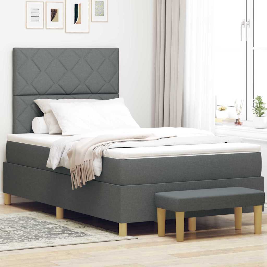 vidaXL Cama tipo Box Spring con cojín Gris oscuro 200 x 120 cm tela