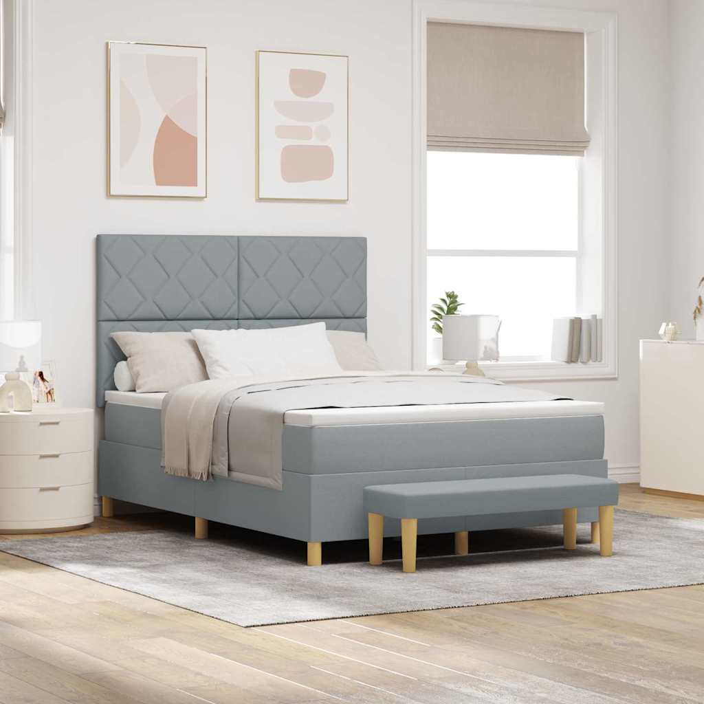 vidaXL Cama tipo Box Spring con cabecera Gris Claro 190 x 140 cm tela