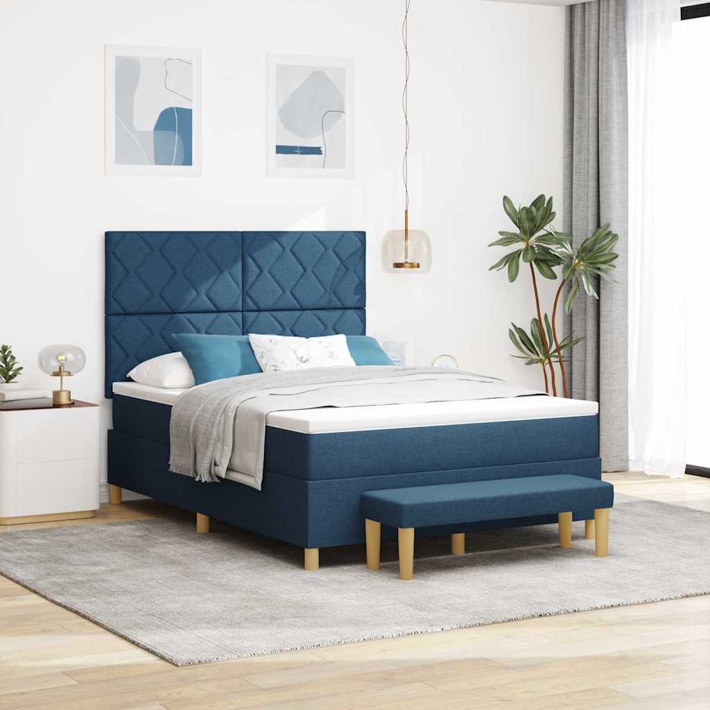vidaXL Cama tipo Box Spring con cojín Azul 200 x 160 cm tela