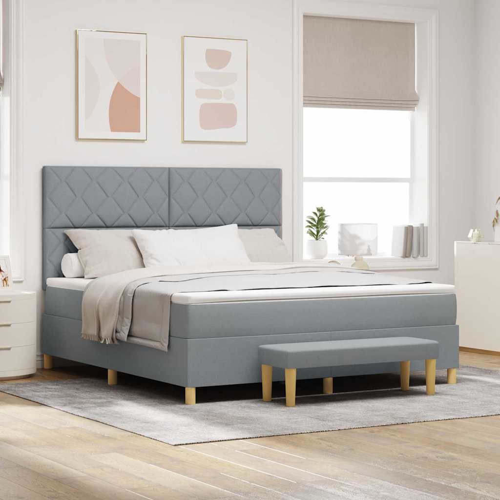 vidaXL Cama tipo Box Spring con cabecera Gris claro 200 x 180 cm tela