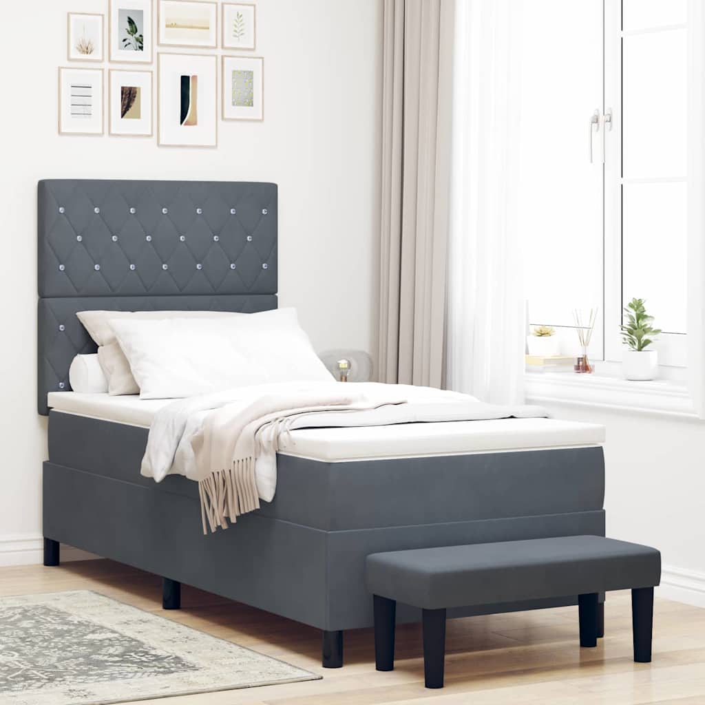vidaXL Cama tipo Box Spring Gris oscuro 190 x 90 cm Terciopelo