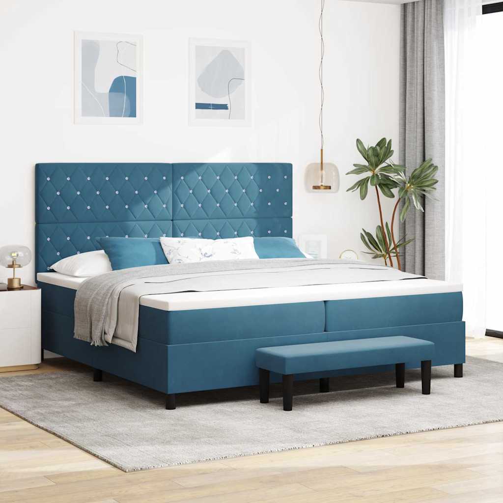 vidaXL Cama tipo Box Spring Azul oscuro 200 x 200 cm Terciopelo