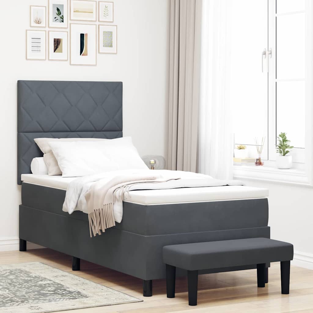 vidaXL Cama tipo Box Spring Gris oscuro 200 x 90 cm Terciopelo