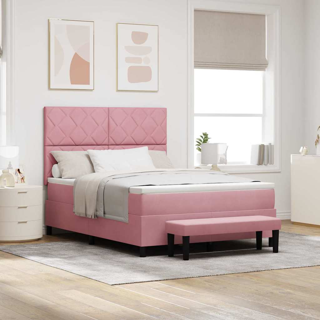 vidaXL Cama tipo Box Spring con cabecera Rosa 190 x 140 cm Terciopelo