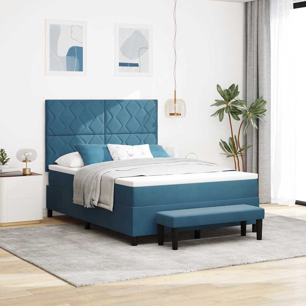 vidaXL Cama tipo Box Spring Azul oscuro 200 x 140 cm Terciopelo