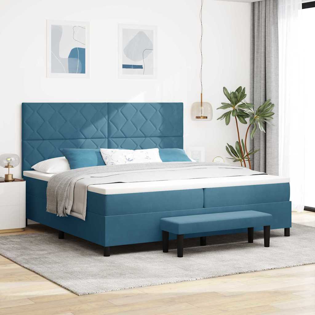 vidaXL Cama tipo Box Spring Azul oscuro 200 x 200 cm Terciopelo