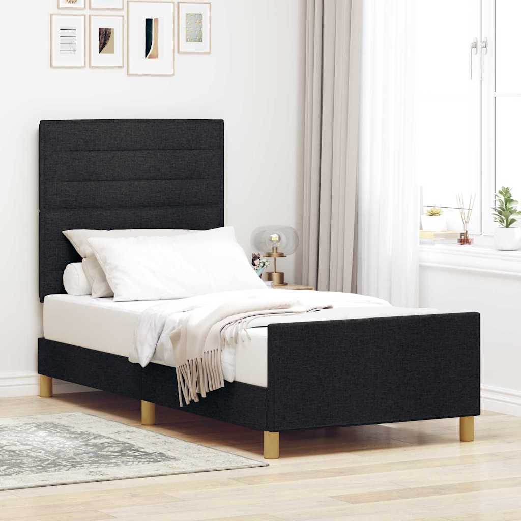 vidaXL Estructura de cama con cabecera Negro 90 x 190 cm tela