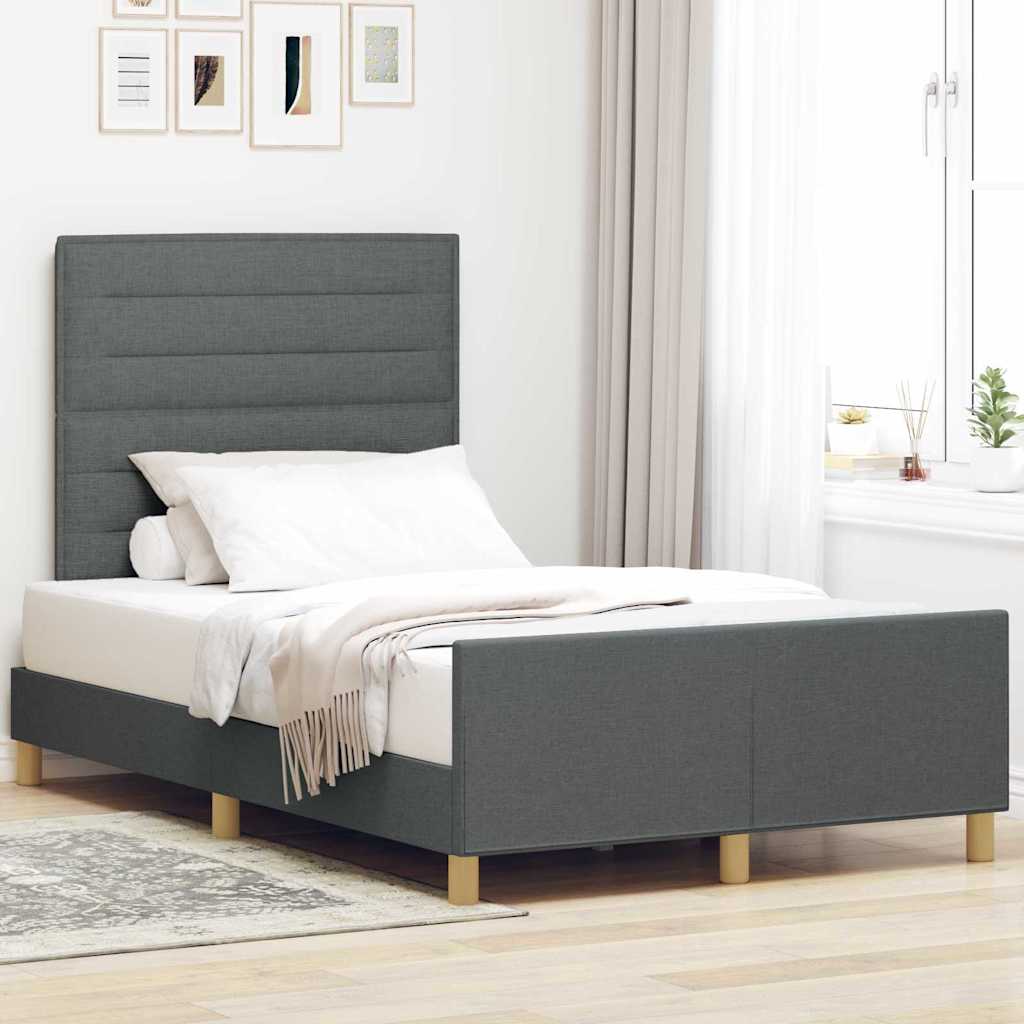 vidaXL Estructura de cama con cabecera Gris oscuro 120 x 190 cm tela