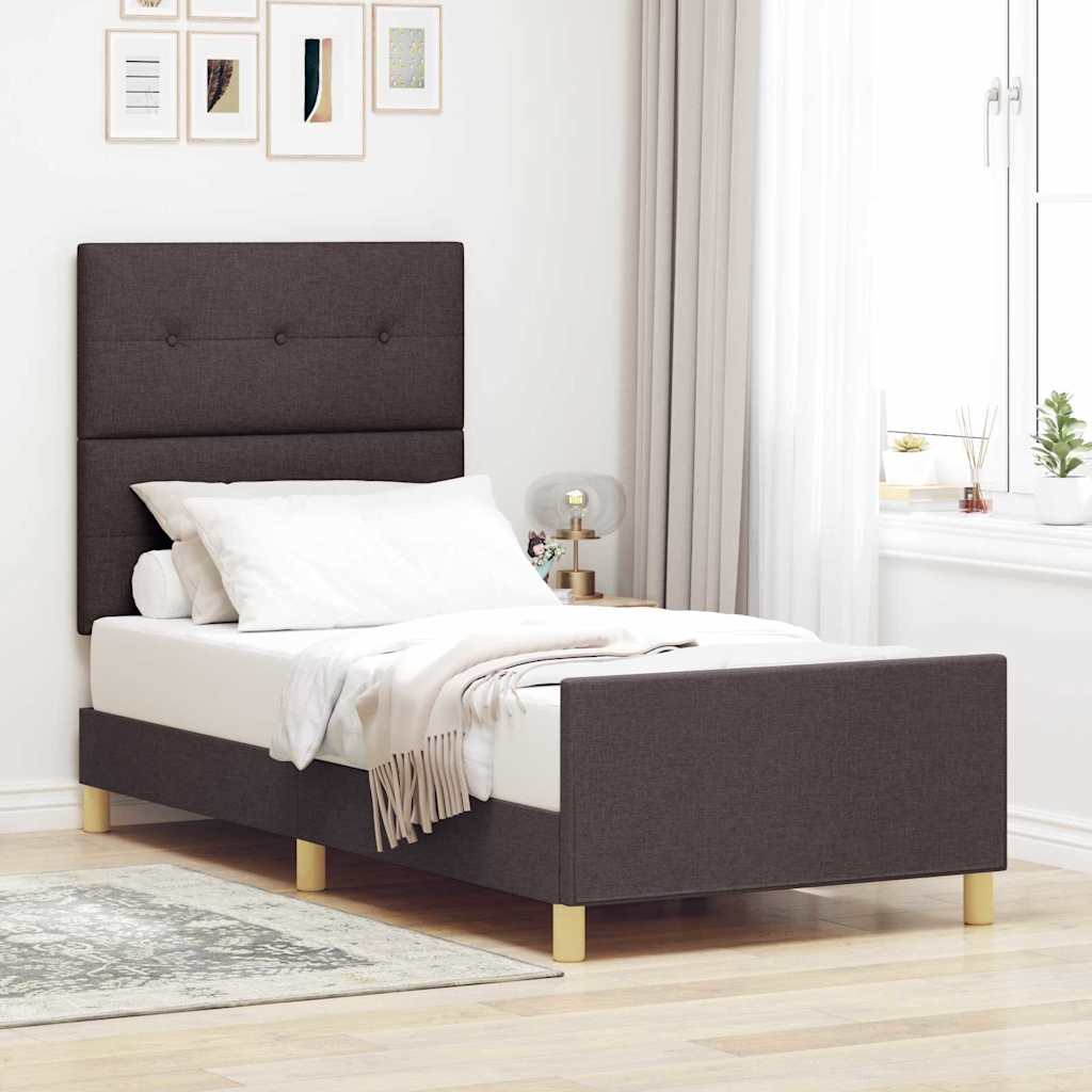vidaXL Estructura de cama con cabecera Marrón oscuro 90 x 190 cm tela