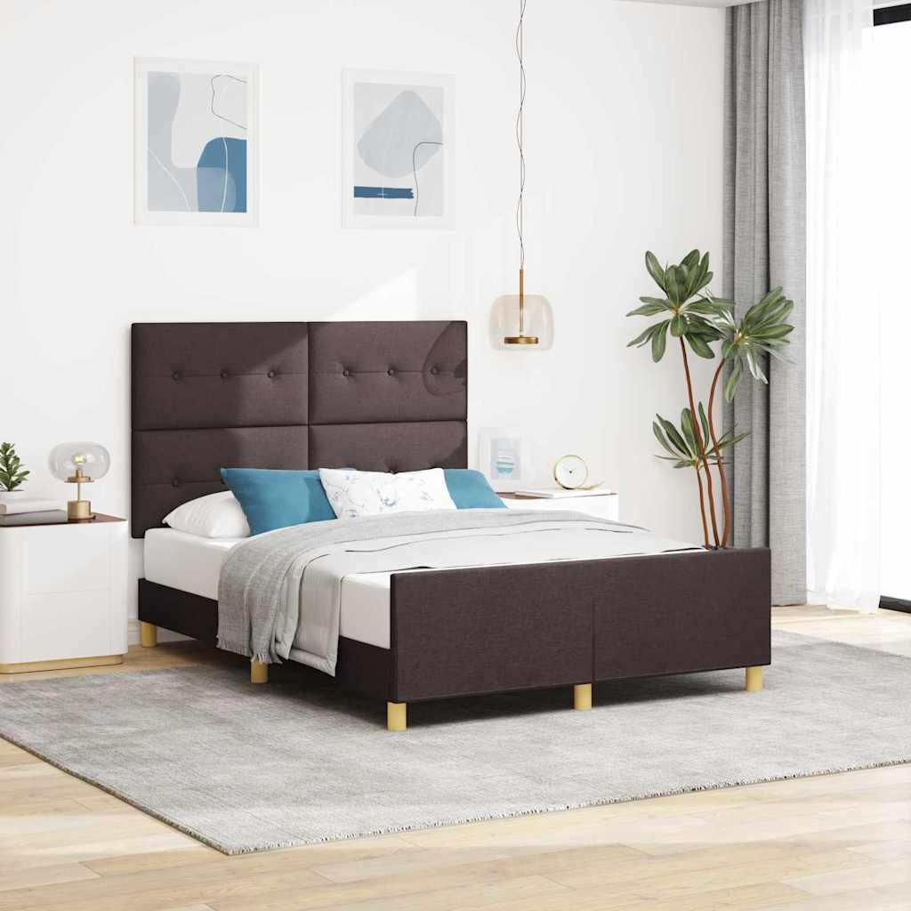 vidaXL Estructura de cama con cabecera Marrón oscuro 140 x 200 cm tela