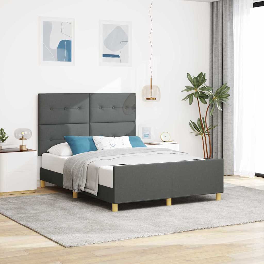 vidaXL Estructura de cama con cabecera Gris oscuro 160 x 200 cm tela
