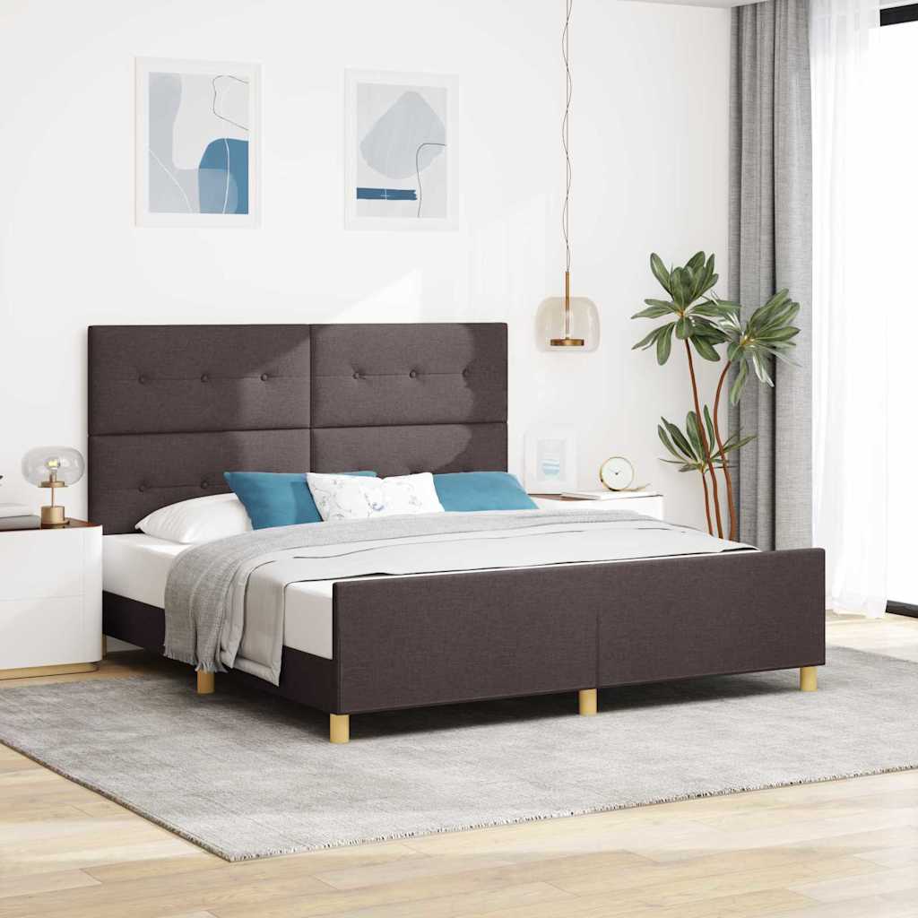 vidaXL Estructura de cama con cabecera Marrón oscuro 180 x 200 cm tela