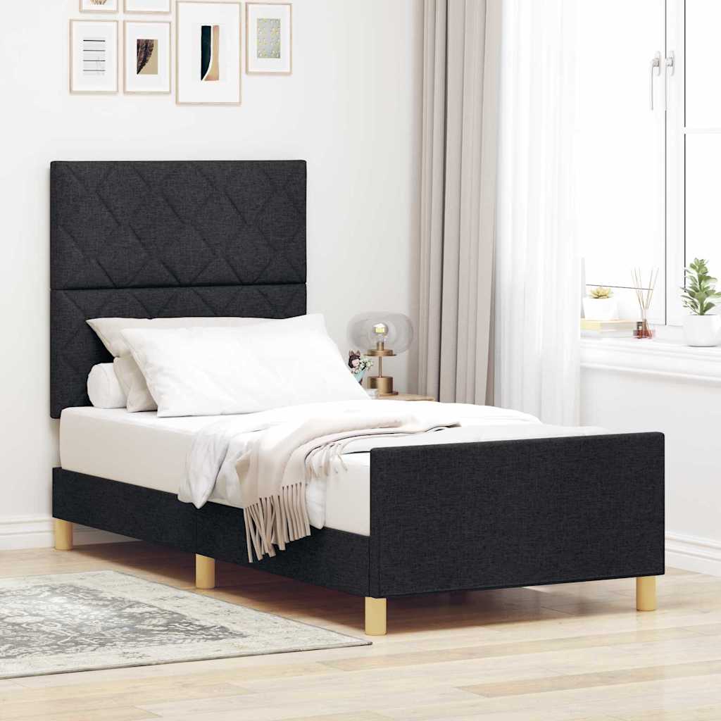 vidaXL Estructura de cama con cabecera Negro 90 x 200 cm tela