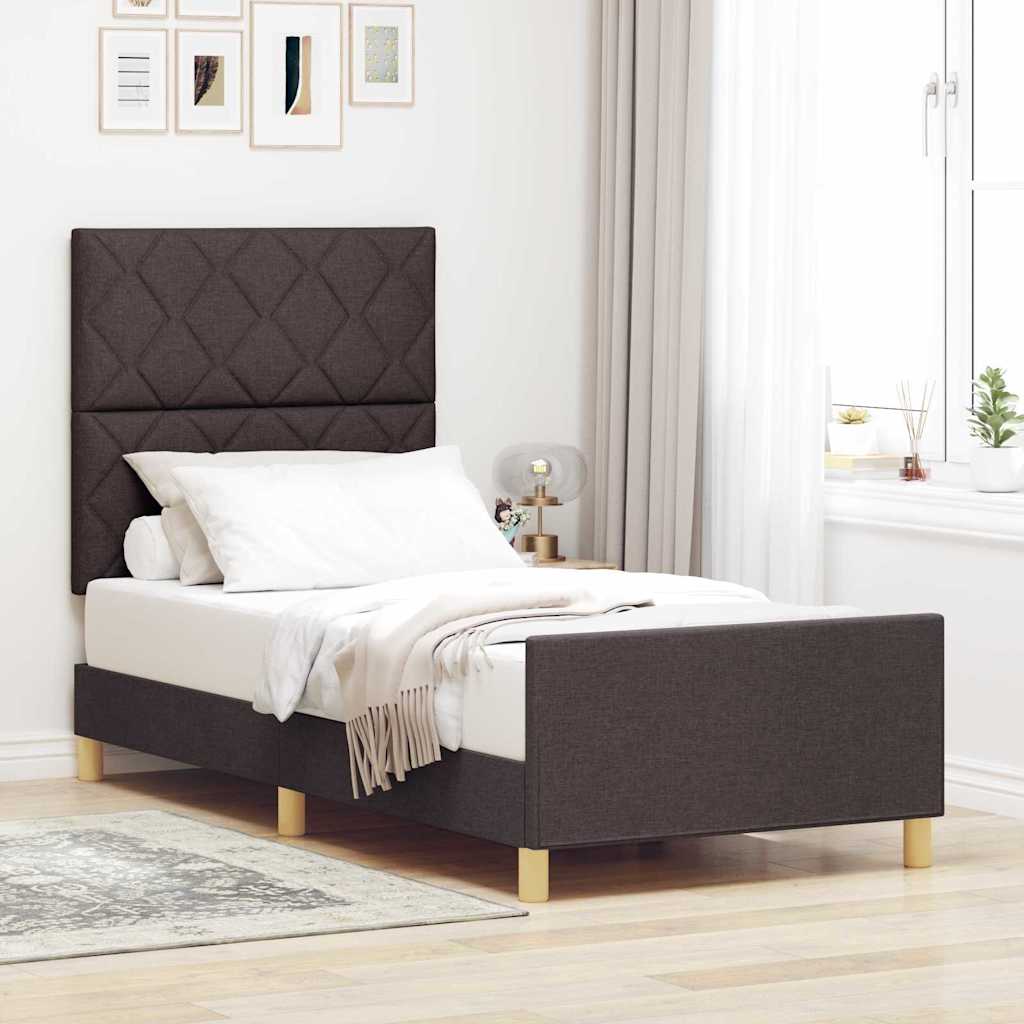 vidaXL Estructura de cama con cabecera Marrón oscuro 90 x 200 cm tela