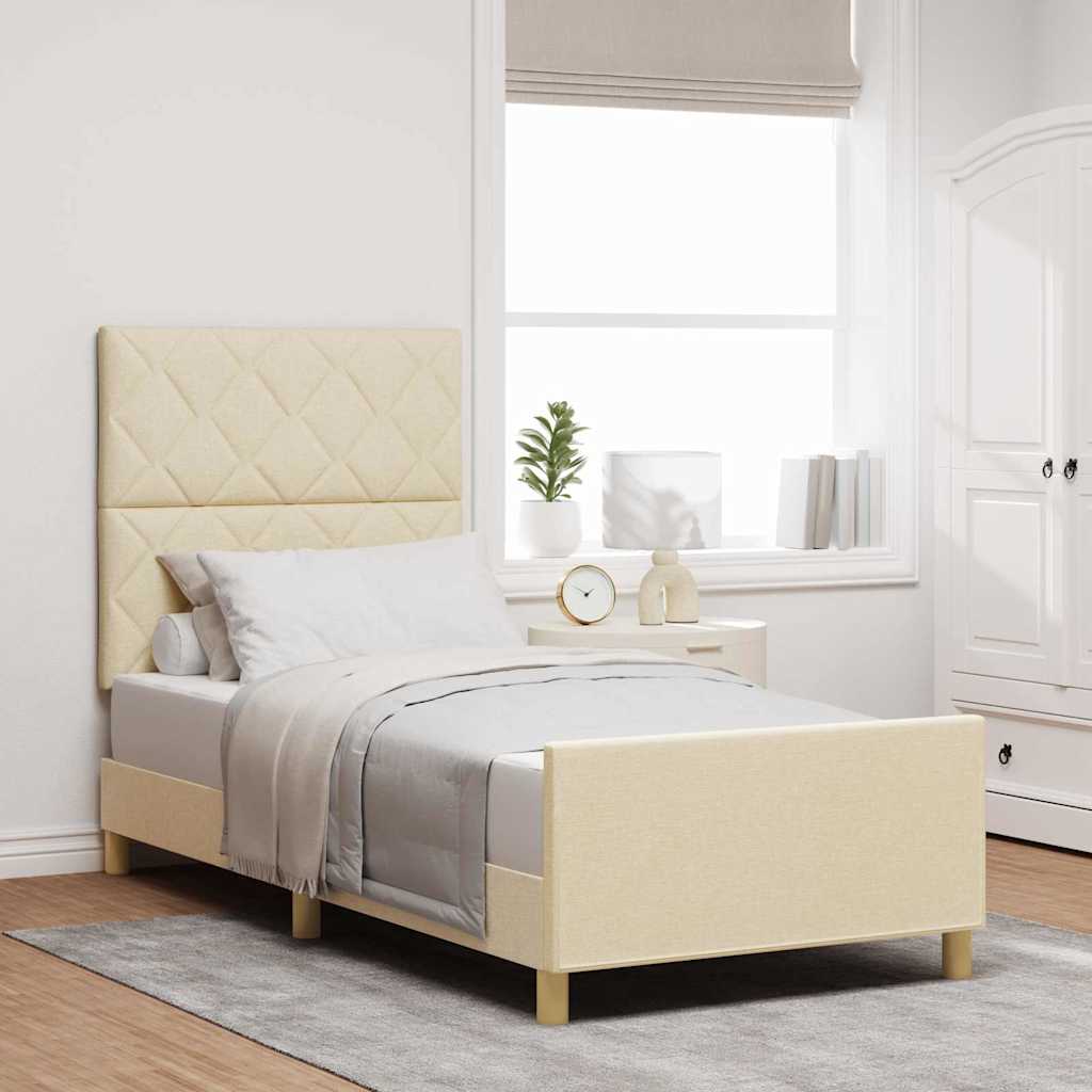 vidaXL Estructura de cama con cabecera Crema 100 x 200 cm tela
